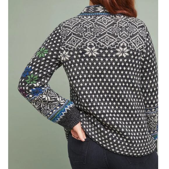 Anthropologie Rosie Neira Wool Blend Chunky Knit Nordic Long Cardigan Sweater - Picture 3 of 15